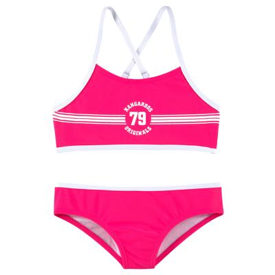 Bustier-Bikini KANGAROOS "Sporty", Kinder, Gr. 122/128, N-Gr, pink, Polyamid, unifarben, kontrastfarbene Details, Bikini-Sets, mit sportlichem Frontdruck Image