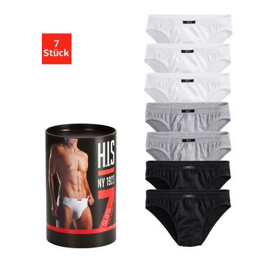 Slip H.I.S "Unterhosen für Herren" Gr. 4, 7 St., schwarz-weiß (schwarz, grau, meliert, weiß) Herren Unterhosen Slips aus Baumwoll-Mix