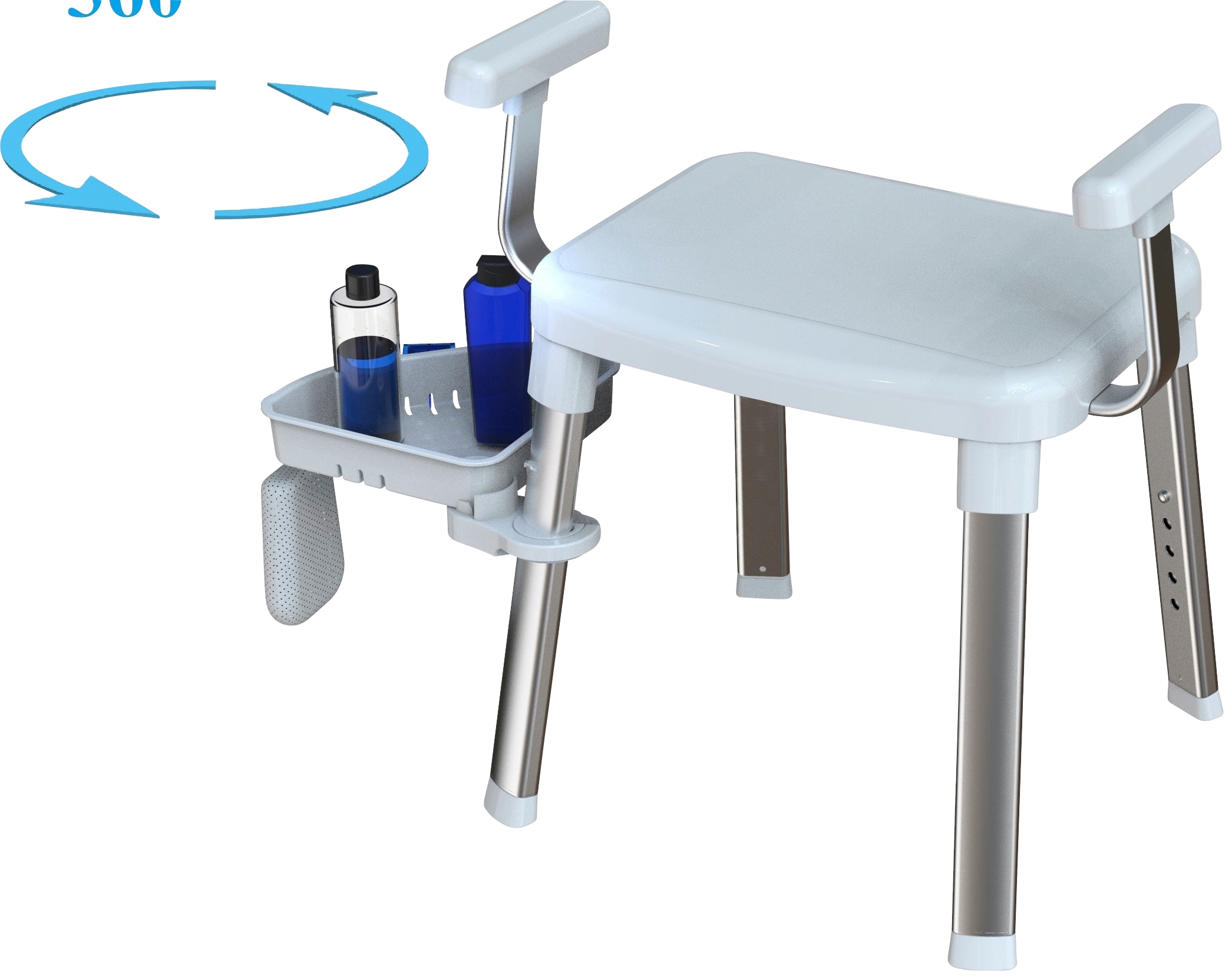 Dusch- und Badhocker BISCHOF "Tray Comfort", weiß, B:51cm, Duschhocker, Mit schwenkbarer Ablage 28x21cm und 360 drehbarer Sitzfläche