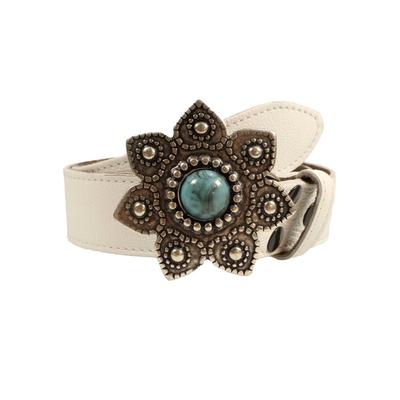 Ledergürtel, Damen, Gr. 95, weiß, Leder, RETTUNGSRING BY SHOWROOM 019, unifarben, casual,modisch, Gürtel, mit austauschbarer Schließe »Blume Mit Blauem Stein« Image