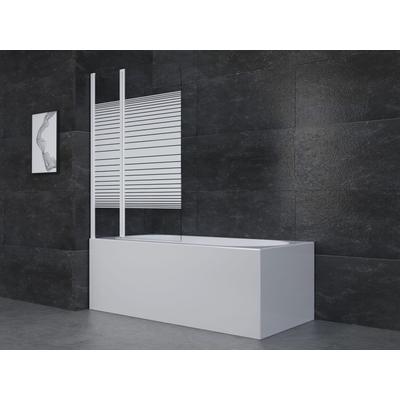 Badewannenfaltwand MARWELL "Black Lines", weiß (weiß, matt), B:100cm H:140cm T:3cm, Duschwände, 2-teilig, BxH: 100x140 cm
