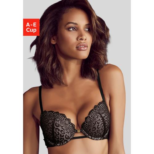 Push-up-BH JETTE Gr. 70, Cup C, schwarz Damen BHs BH Hochzeitsdessous Hochzeitswäsche Push-up-BH Spitzen-BH Spitzenwäsche Große Größen-BHs mit aufregender Leo-Spitze, sexy Dessous