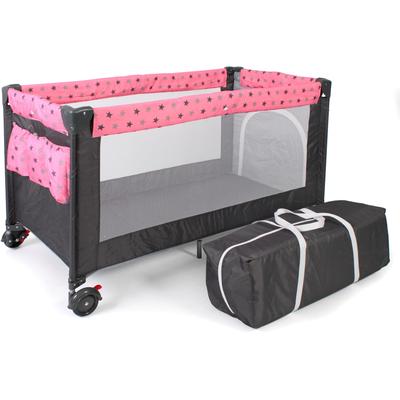 Baby-Reisebett CHIC4BABY "Luxus, Sternchen grau" Gr. Liegefläche B/L: 60 cm x 120 cm, kein Härtegrad, schwarz (schwarz, pink) Baby Babybetten Reisebetten