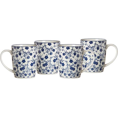 „Becher RITZENHOFF & BREKER „“ROYAL SAKURA““ Trinkgefäße Gr. Ø 8 cm x 10 cm, 350 ml, 4 tlg., weiß (weiß, blau) Kaffeebecher und Kaffeetassen 4-teilig“