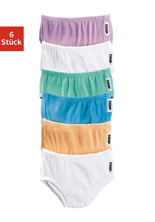 Slip PETITE FLEUR, Mädchen, Gr. 116, 6 Stk., bunt (flieder, mint, blau, pfirsich, weiß, weiß), Piqué, Obermaterial: 95% Baumwolle, 5% Elasthan, unifarben, körpernah, Unterhosen Unterhose Slip, bequemer Basic, angenehm zu Tragen