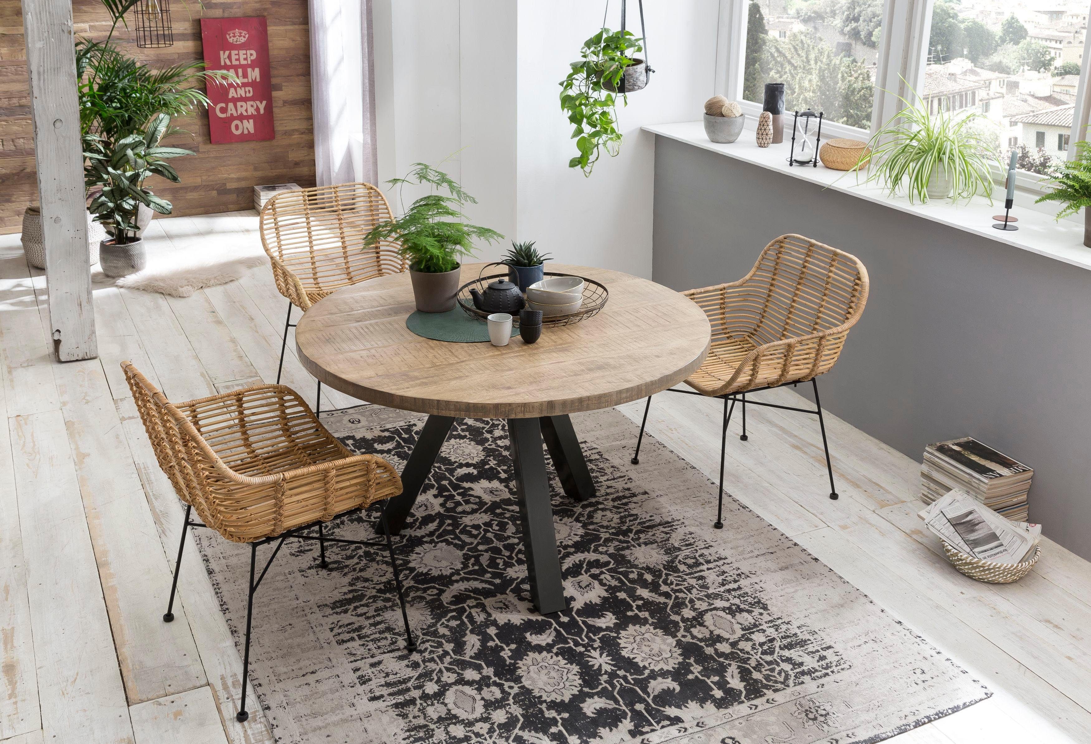 Esstisch SIT "Tops&Tables", beige (natur, antik silberfarben), B:120cm H:76cm T:120cm, Tische, mit Massivholzplatte aus Mangoholz, runder Tisch
