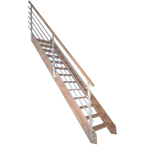 „STARWOOD Raumspartreppe „“Massivholz Rhodos, Design-Geländer Edelstahl““ Treppen Durchgehende Wangenteile Gr. gerade, beige (natur) Treppen“
