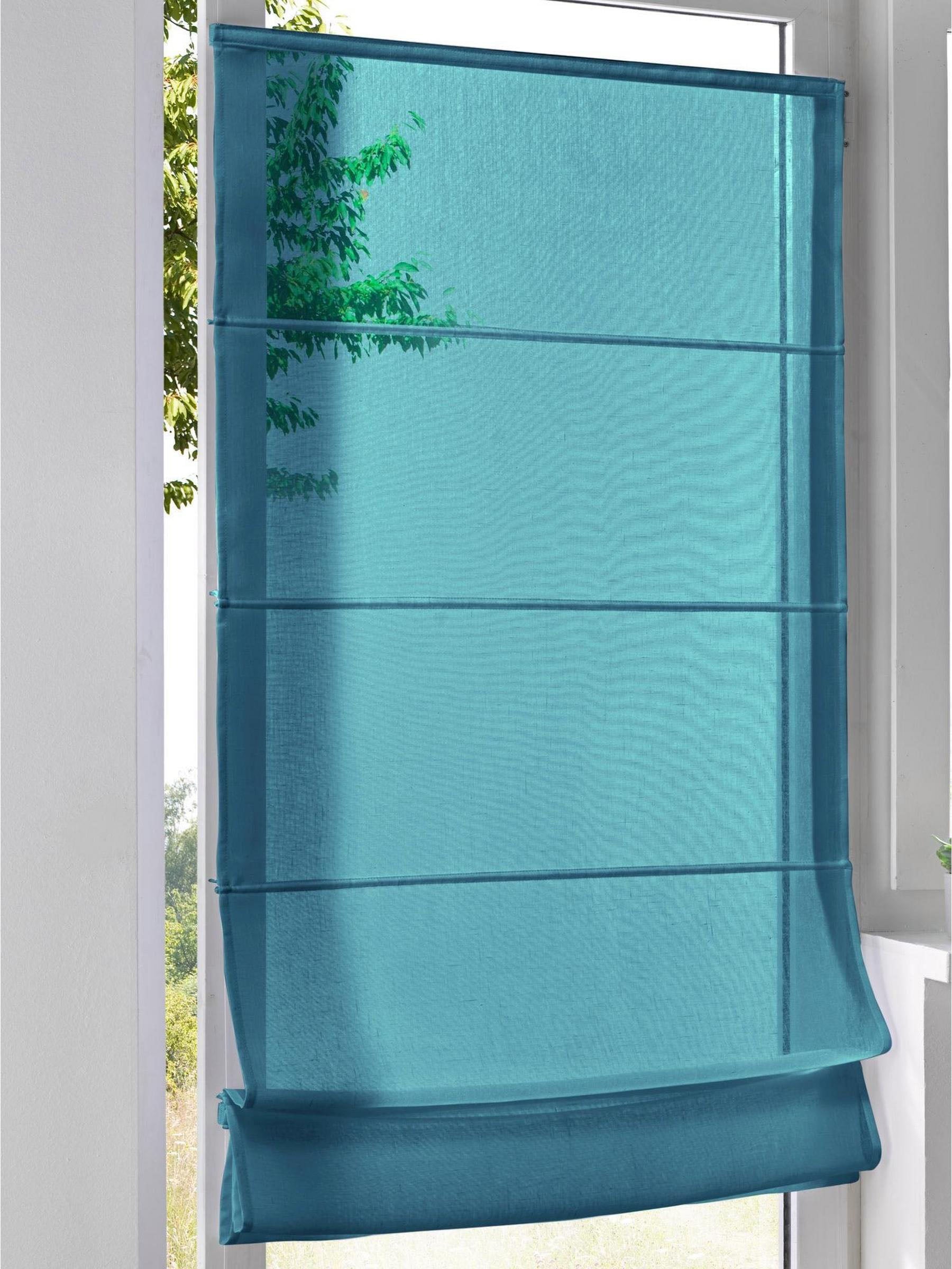 Raffrollo KUTTI "Brondby Move" Gr. 6, blau (türkis), B:80cm H:210cm, Obermaterial: 100% Polyester, Raffrollos, Klemmfix, Klemmträger, halbtransparent, uni, Basic, pflegeleicht