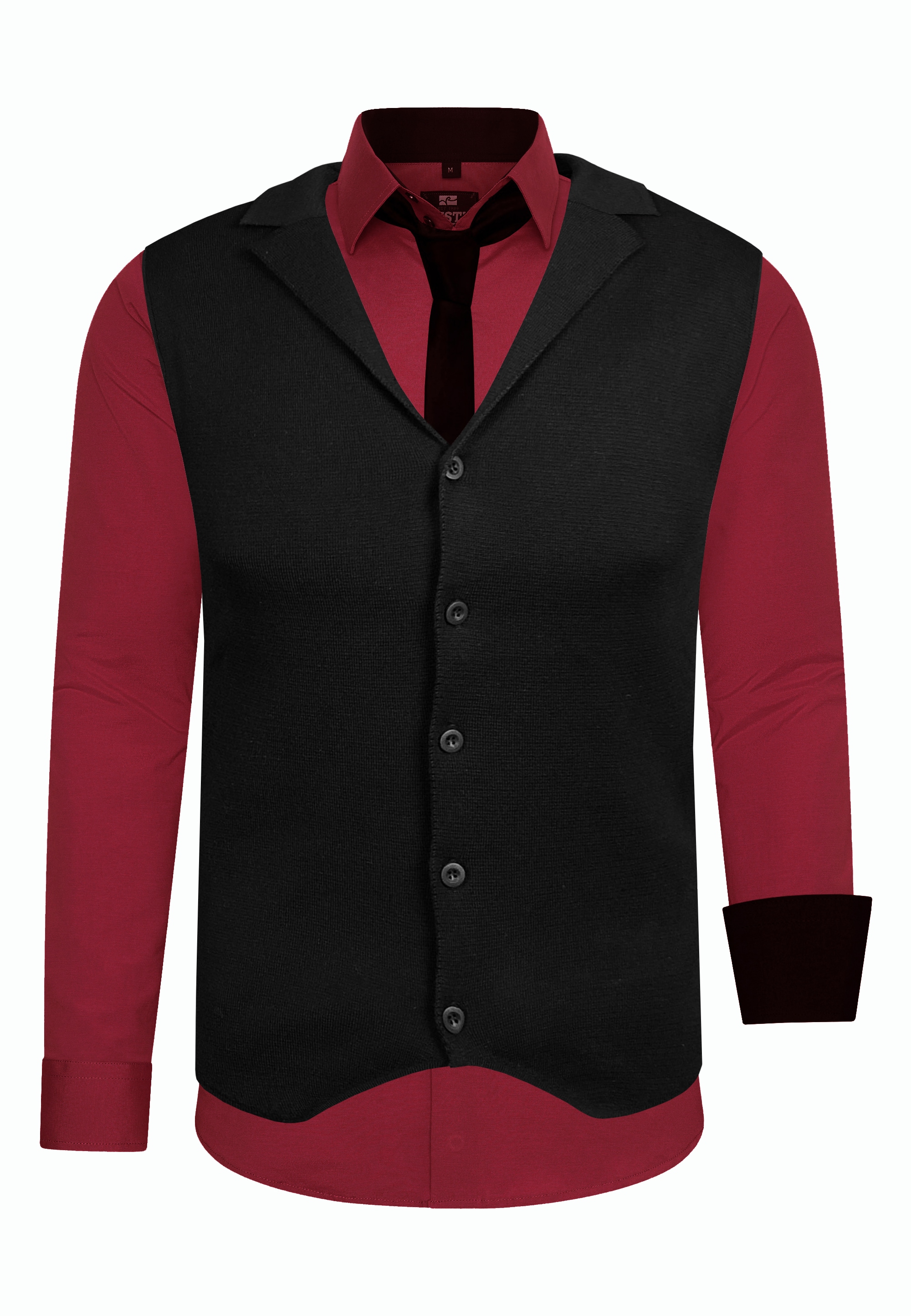 Langarmhemd RUSTY NEAL, Herren, Gr. 6XL, EURO-Größen, rot (bordeaux), 60% Baumwolle, 37% Polyester, 3% Elasthan, mehrfarbig, ohne Ausschnitt, Hemden, bestehend aus Hemd, Weste und Krawatte