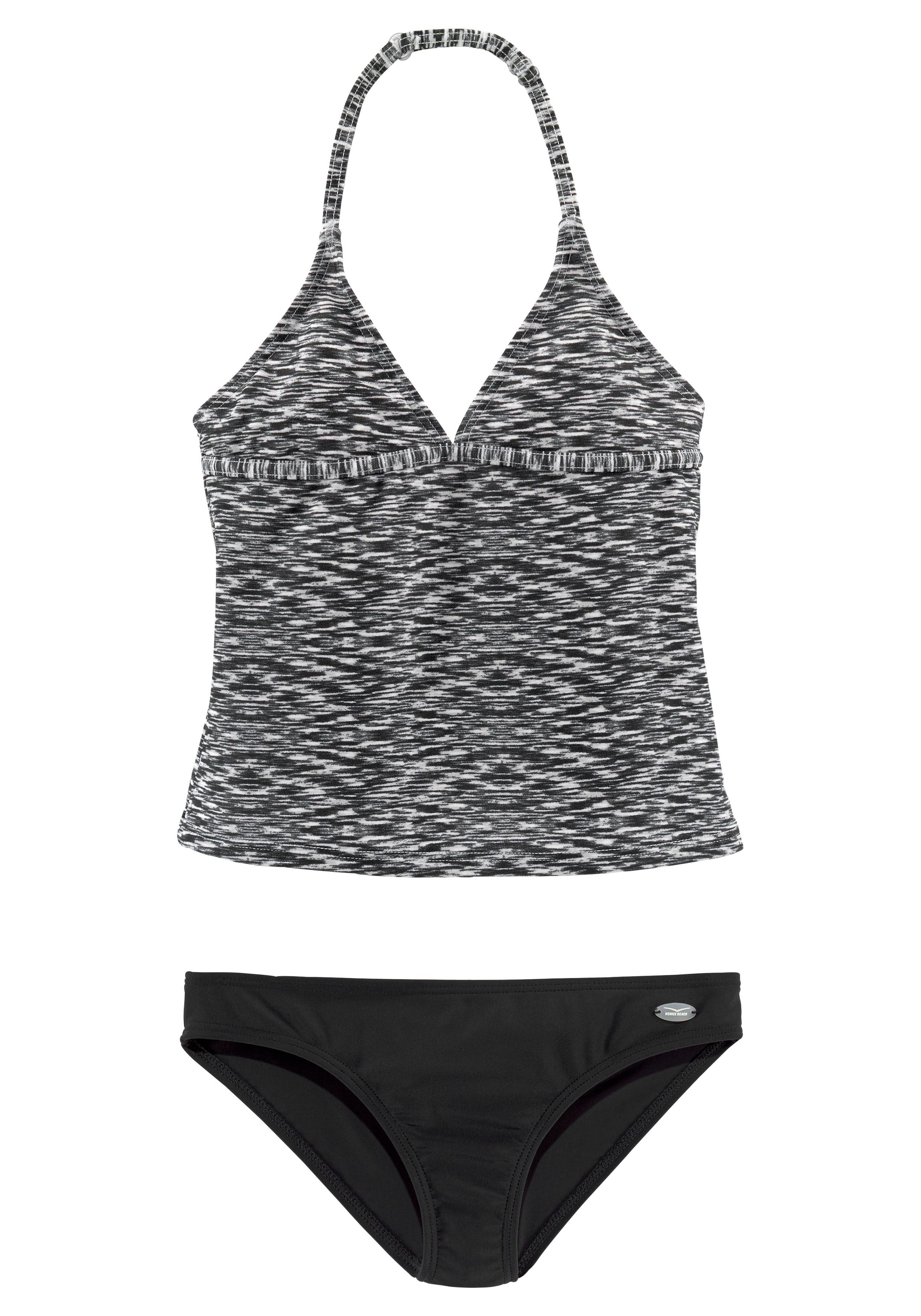 Tankini VENICE BEACH, Kinder, Gr. 122/128, N-Gr, schwarz-weiß (schwarz, weiß), Polyamid, Melange-Effekt, Bikini-Sets, verstellbare Träger, unifarbene Hose Image