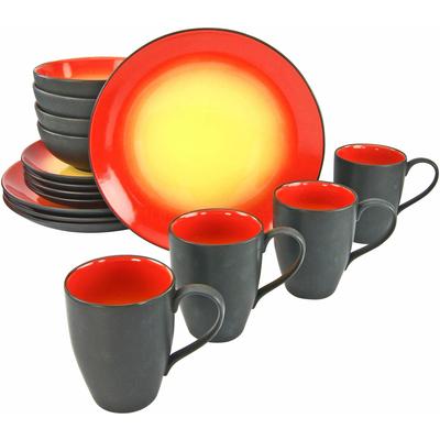 Kombiservice CREATABLE "Geschirr-Set HOT", rot, 16 tlg., Steinzeug, Geschirr-Sets, Service, interessanter Farbverlauf, 1