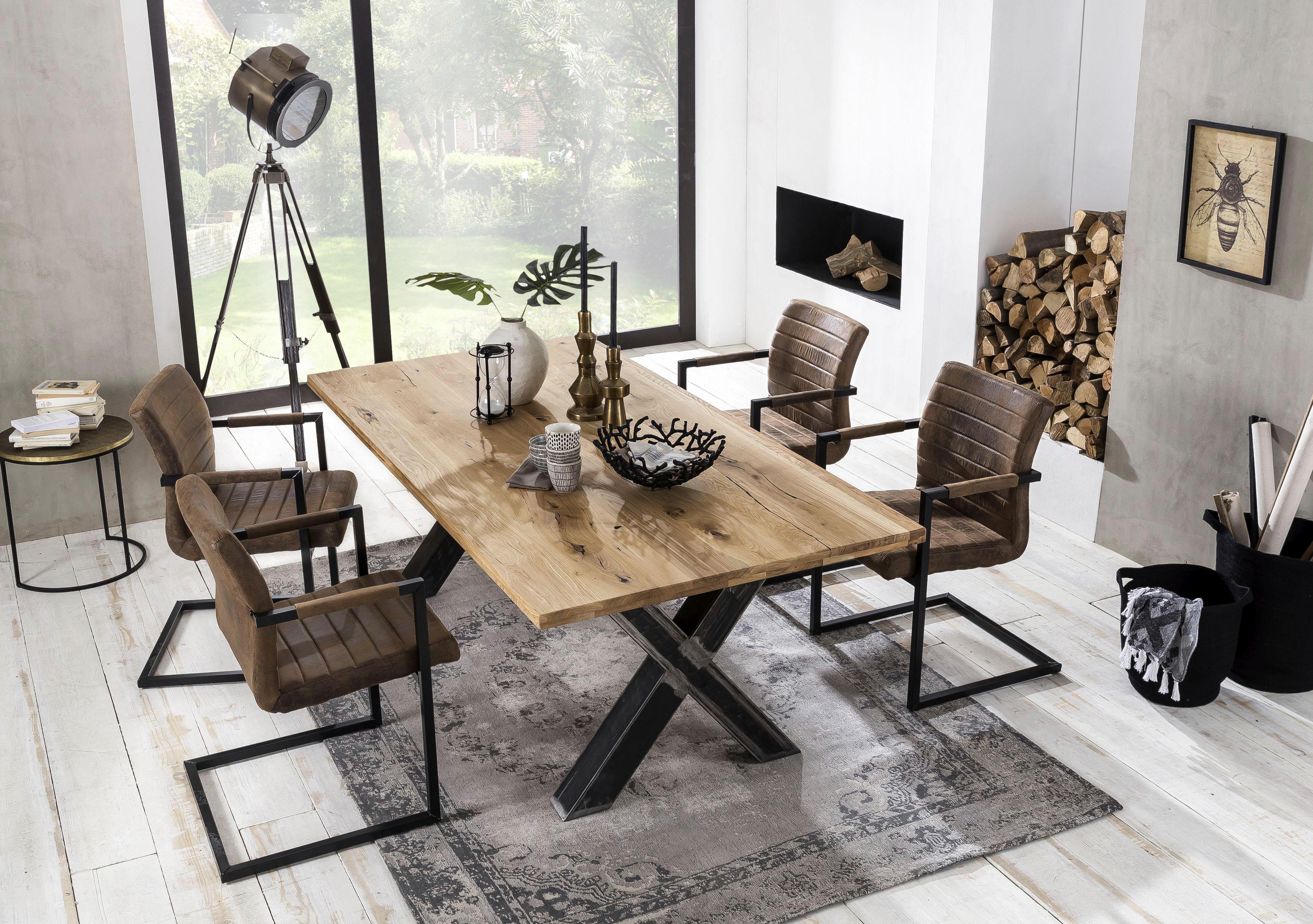 Esstisch SIT "Tables", beige (natur), B:200cm, Tische, Rechteckiger Esstisch Esstisch Holz-Esstische, mit Platte aus Wildeiche natur