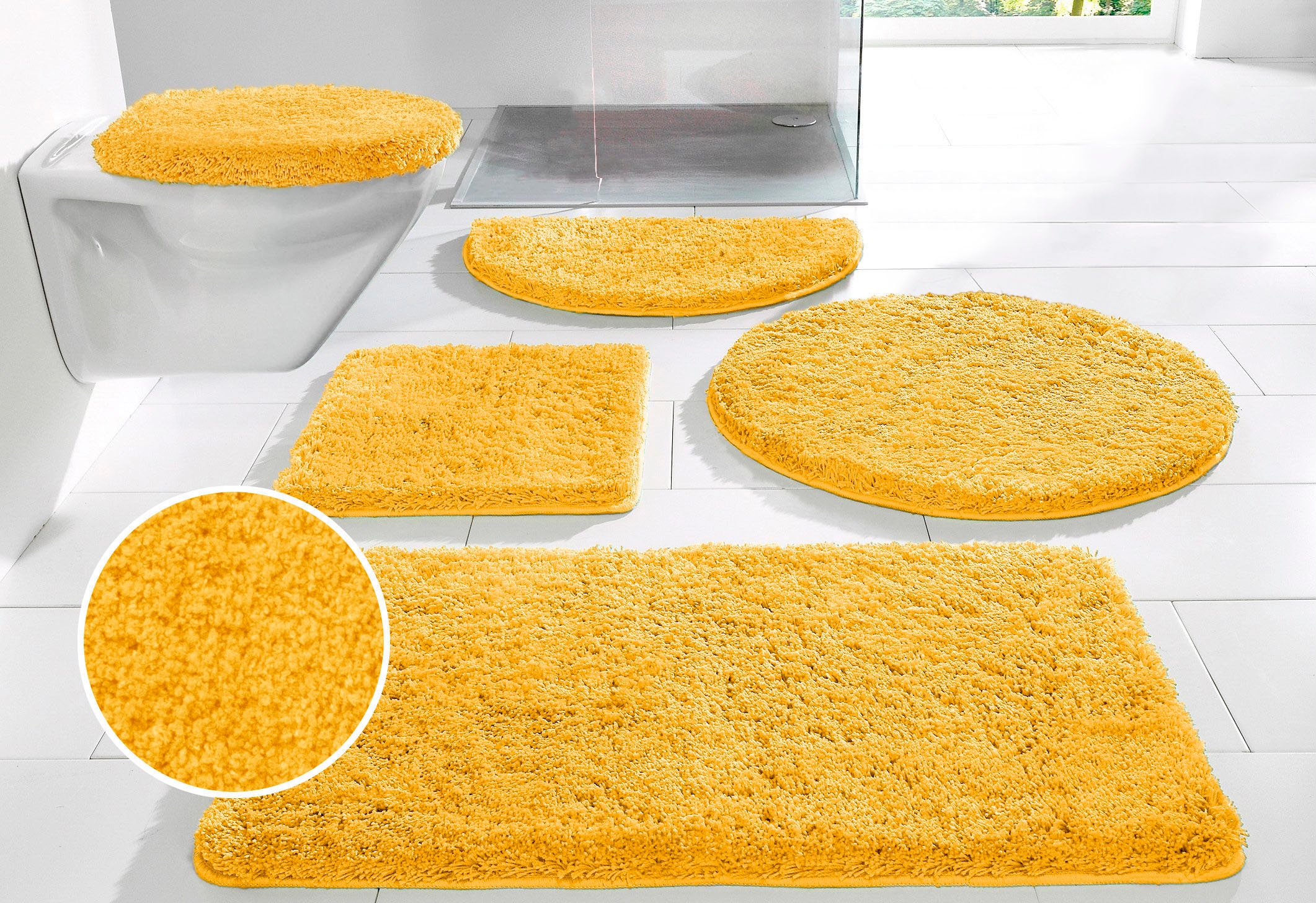 Badematte MY HOME "Sanremo, Badvorleger, Badezimmer Teppich, sehr weich" Gr. 6, gelb (senf), H:30mm, Polyester, Badematten, Badematte, Badteppich, unifarben, rechteckig, rund & als 3-tlg. Set erhältlich, Topseller