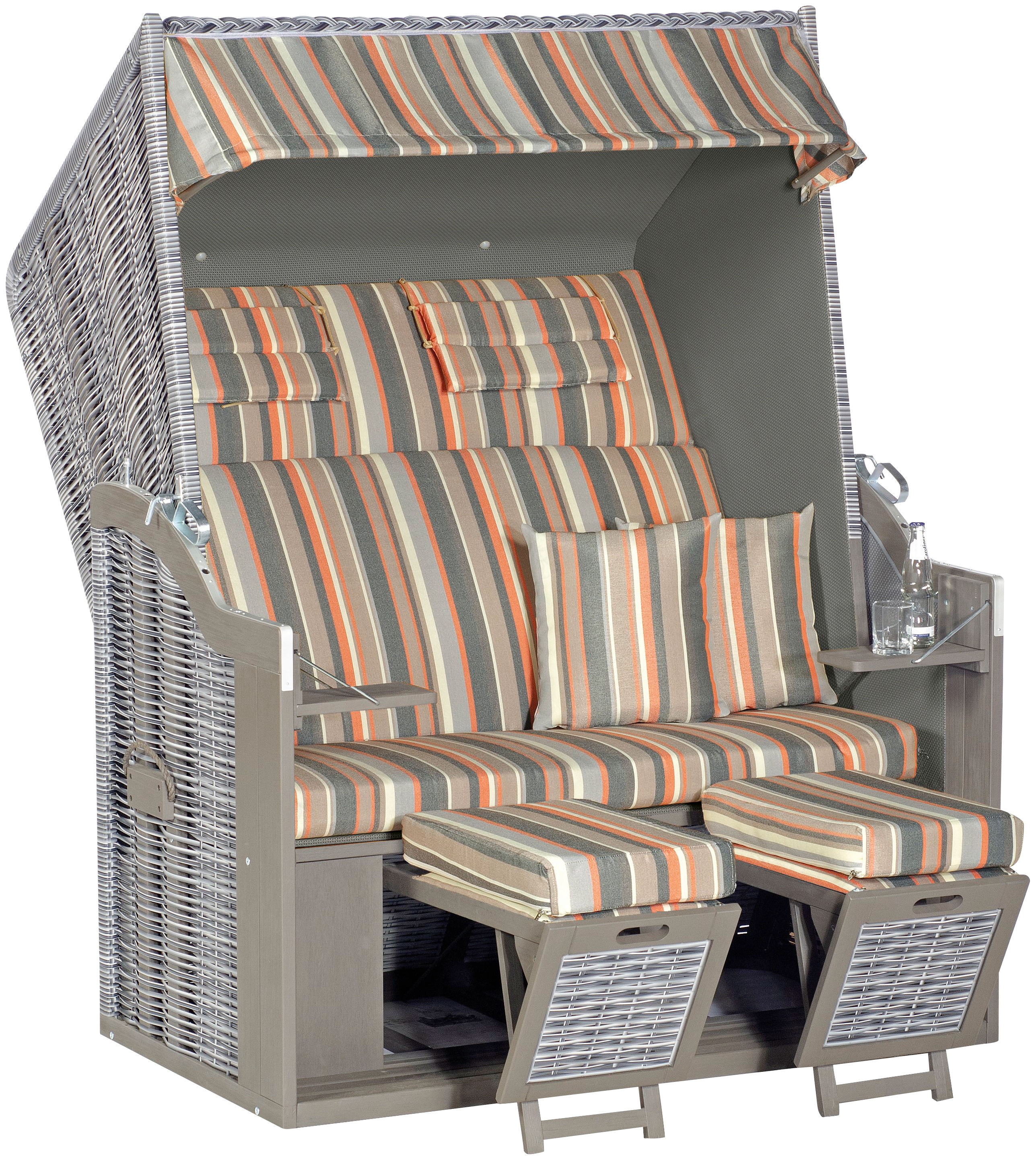 Strandkorb SUNNYSMART "Rustikal 34 Z XL, TOPSELLER", grau (korpus: onix bezug: grau, natur, terrakotta), B:140cm H:160cm T:80cm, Strandkörbe, 2-Sitzer, zum Selbstaufbau