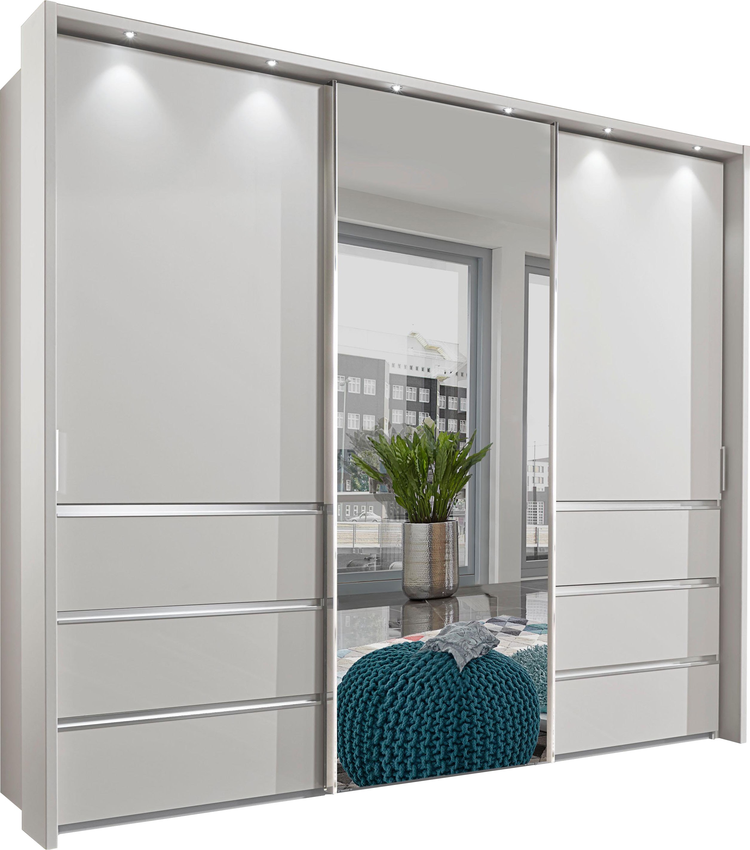 Schwebetürenschrank WIEMANN "Malibu", weiß (weiß, spiegel), B:250cm H:217cm T:67cm, Schränke, Schwebetürenschrank, mit Spiegel