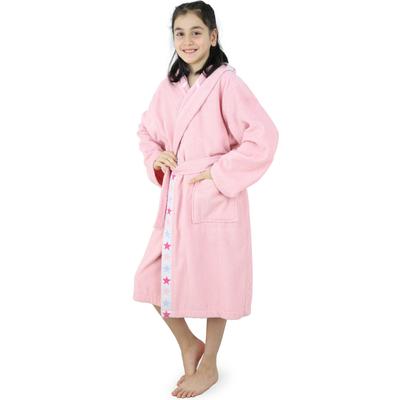 Kinderbademantel LÜTTENHÜTT "Tilly" Hausmäntel Gr. 104/110 L: 61cm, rosa für Mädchen & Jungen, Kinder, Sterne auf Bordüre, 100% Baumwolle