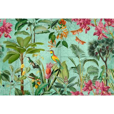 Fototapete LIVING WALLS "ARTist Tropical Paradise", bunt (grün, orange, rosa), B:4m L:2,7m, Vlies, Tapeten, Vlies, Wand, Schräge