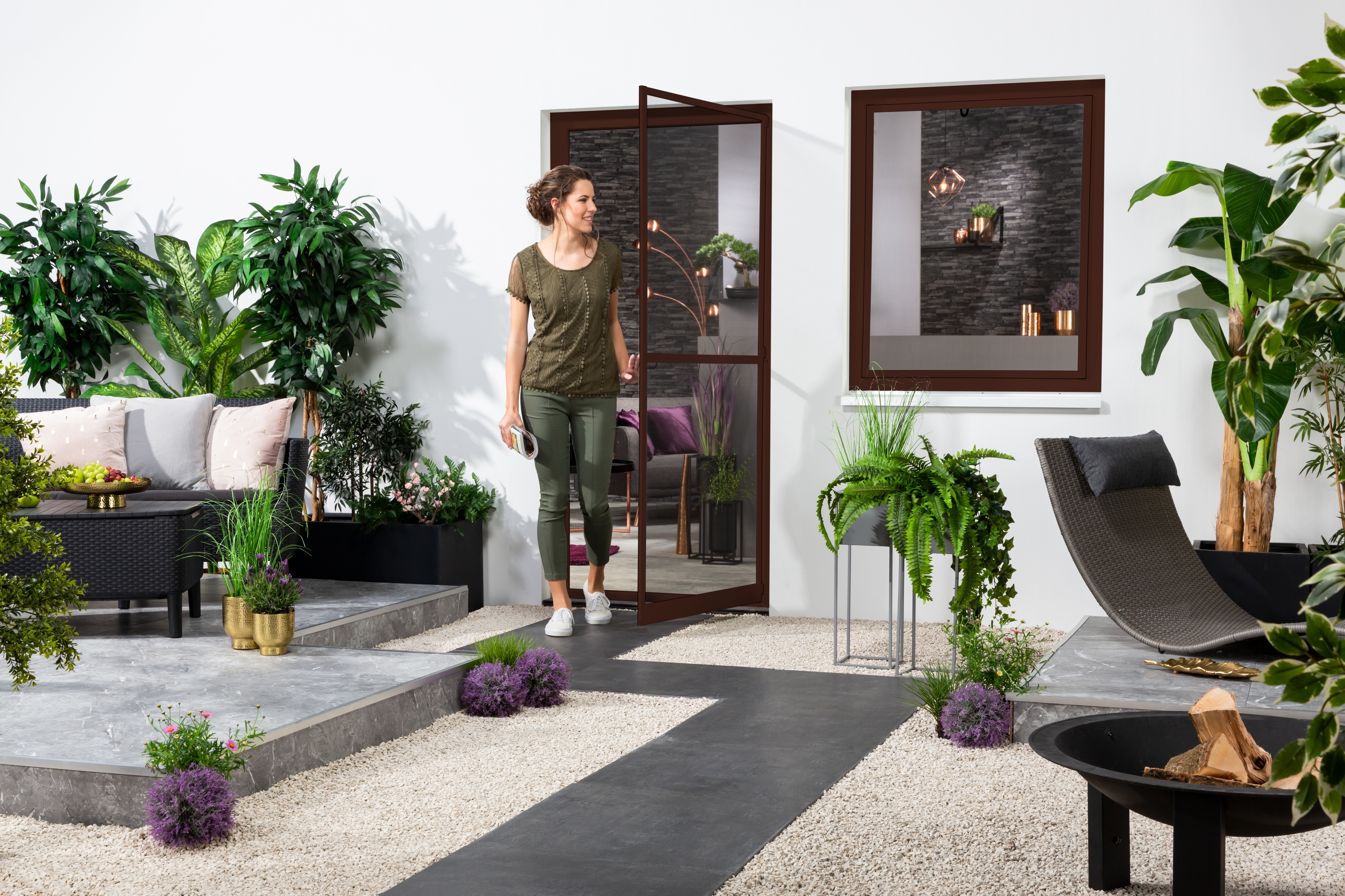 Insektenschutz-Tür HECHT INTERNATIONAL "MASTER SLIM+", braun (rahmen: braun gewebe: anthrazit), B:100cm H:210cm, Insektenschutzgitter, BxH: 100x210 cm inkl. Zargenrahmen