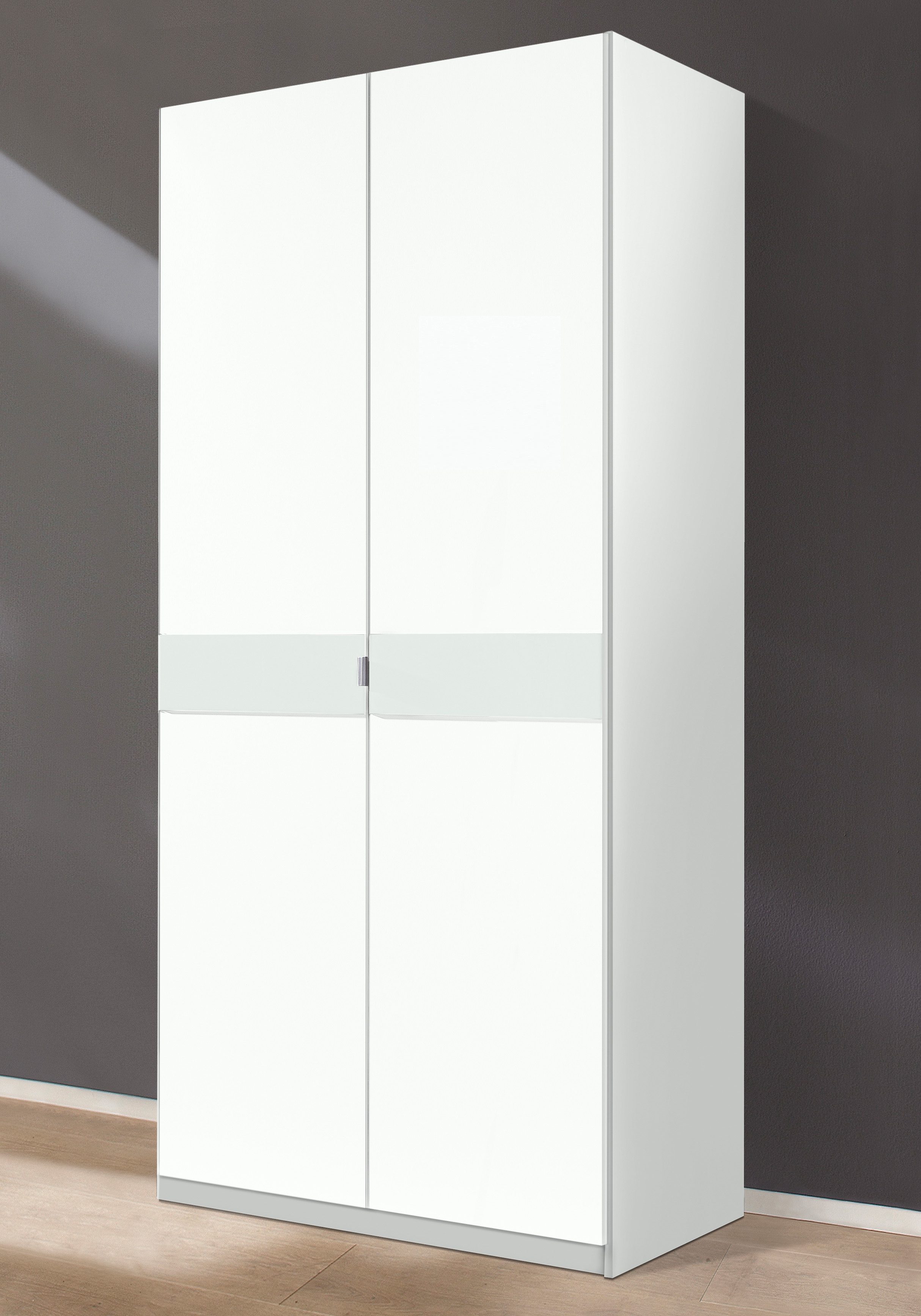 Kleiderschrank PRIESS "Drehtürenschrank Kleiderschrank Schrank Schlafzimmerschrank Madrid", weiß (weiß, weißglas), B:94cm H:193cm T:54cm, Holzwerkstoff, Schränke, Kleiderschrank, mit farbiger Glasauflage, erweiterbar mit Schrankaufsatz Madrid