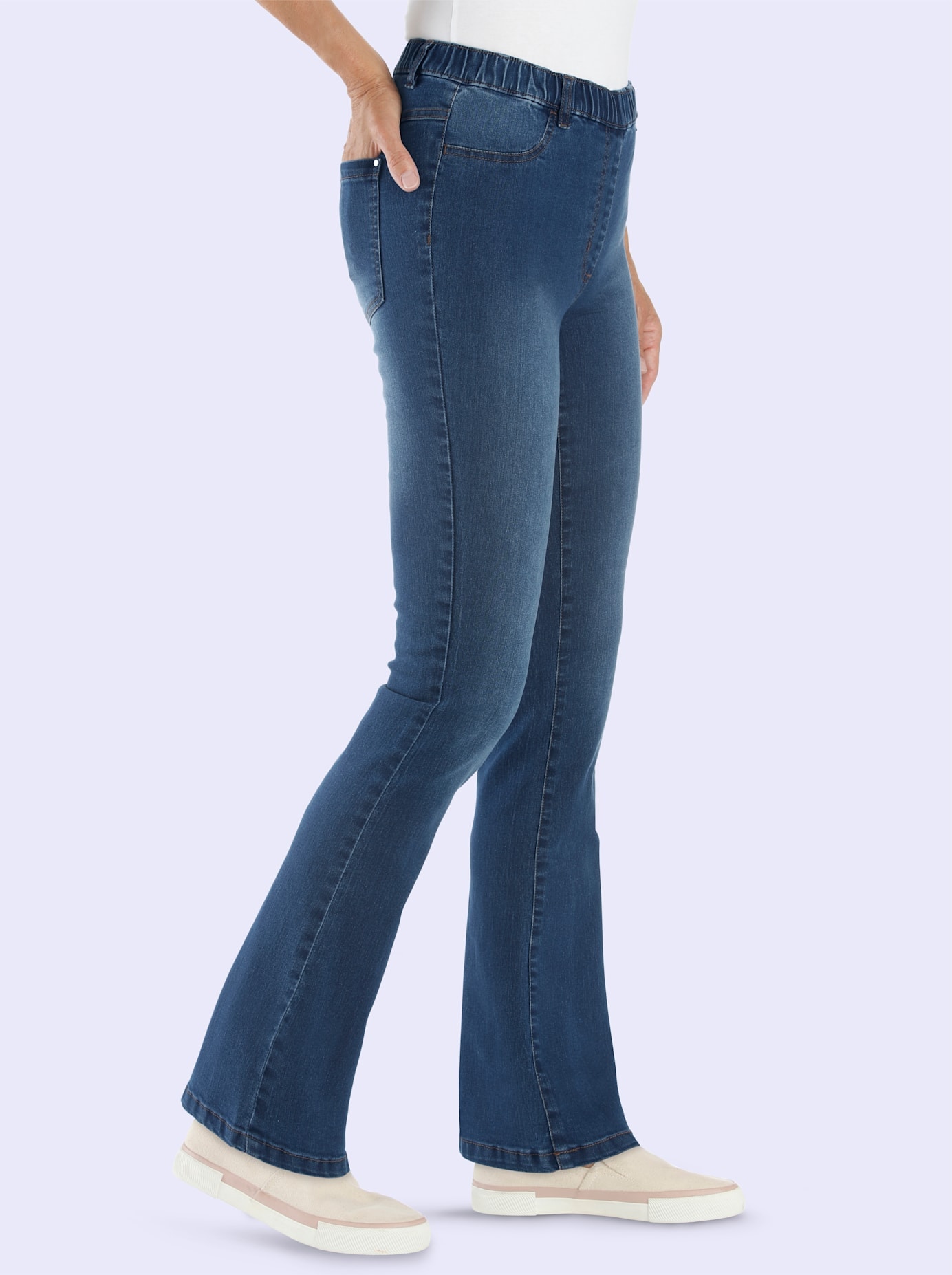 Bootcut-Jeans CLASSIC BASICS, Damen, Gr. 22, Kurzgrößen, blau (blau, stone, washed), 81% Baumwolle, 17% Polyester, 2% Elasthan, unifarben, lang, Jeans