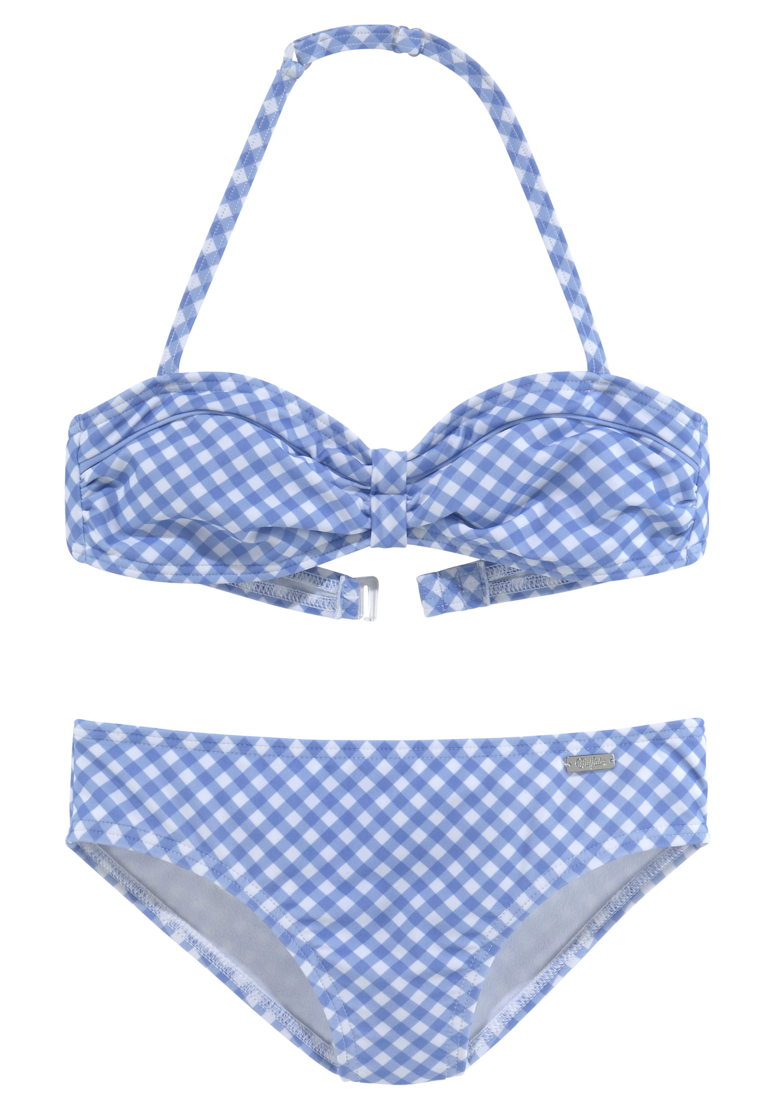 Bandeau-Bikini BUFFALO "Karo Kids", Kinder, Gr. 134/140, N-Gr, weiß (hellblau, weiß), Recycling-Polyamid, kariert, Bikini-Sets, mit unifarbenen Details Image