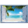 Poster REINDERS "Strandfenster" Bilder Gr. B/H/T: 120 cm x 80 cm x 0,1 cm, blau Poster leichtes und wasserfestes Gartenposter für den Außeneinsatz