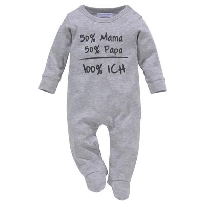 Schlafoverall KLITZEKLEIN "50% Mama, 50% Papa" Gr. 50/56, N-Gr, grau (grau, meliert) Baby Overalls aus Bio-Baumwolle