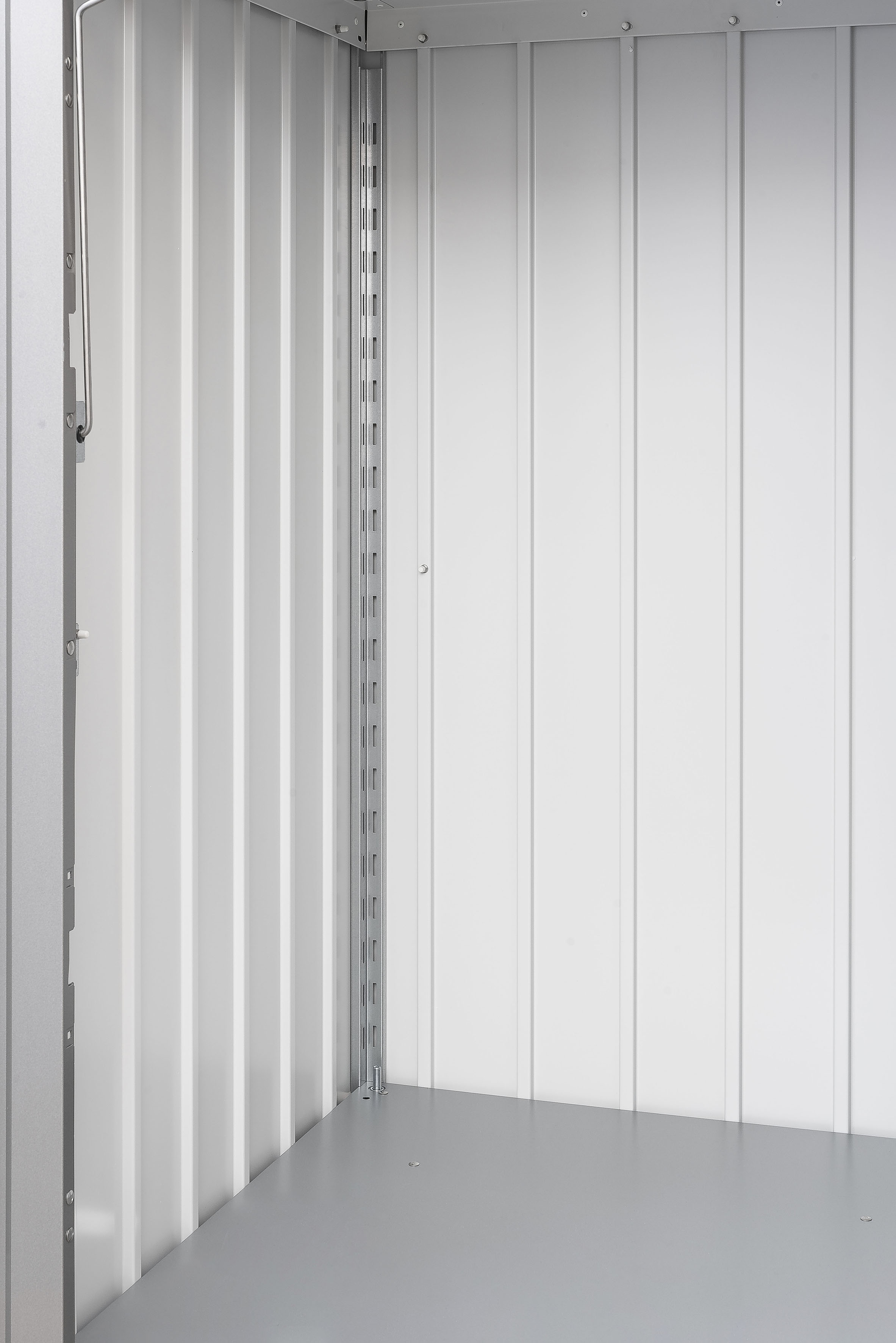 Regalelement BIOHORT "Regalsteher", grau (quarzgrau, metallic), B:122cm H:3cm T:3cm, Stahlblech, Regale, für Mülltonnenbox »Alex«, BxTxH: 3x3x122 cm