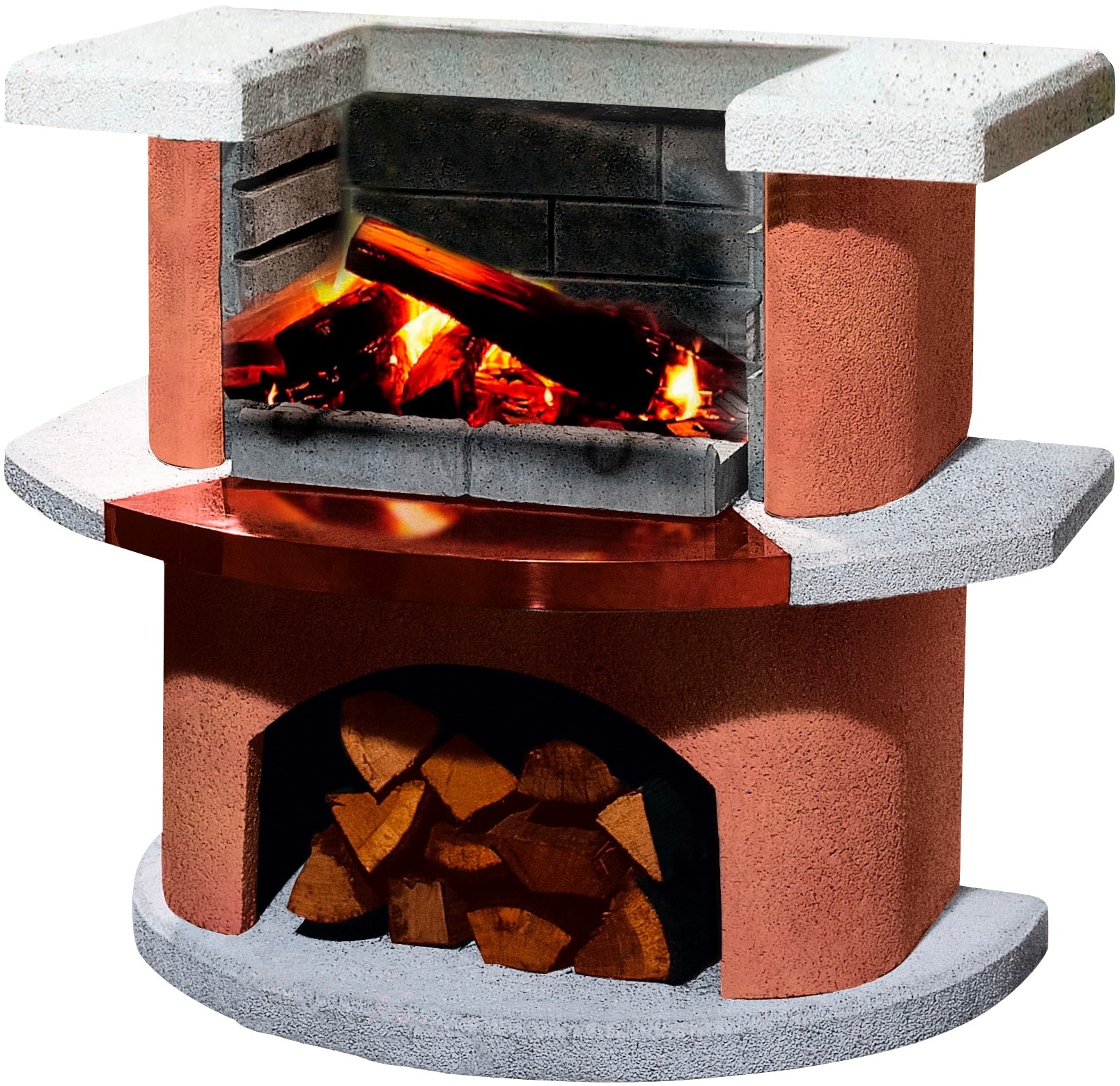 Holzkohlegrill BUSCHBECK "Grillbar Bologna", orange (weiß, terrakotta), B:110cm H:93cm T:65cm, Grills, BxTxH: 110x65x93 cm