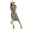 Sommerkleid CASUAL LOOKS "Kleid", Damen, Gr. 21, Kurzgrößen, grün (hellkhaki), 100% Lyocell, unifarben, knielang, V-Ausschnitt, Kurzarm, Kleider
