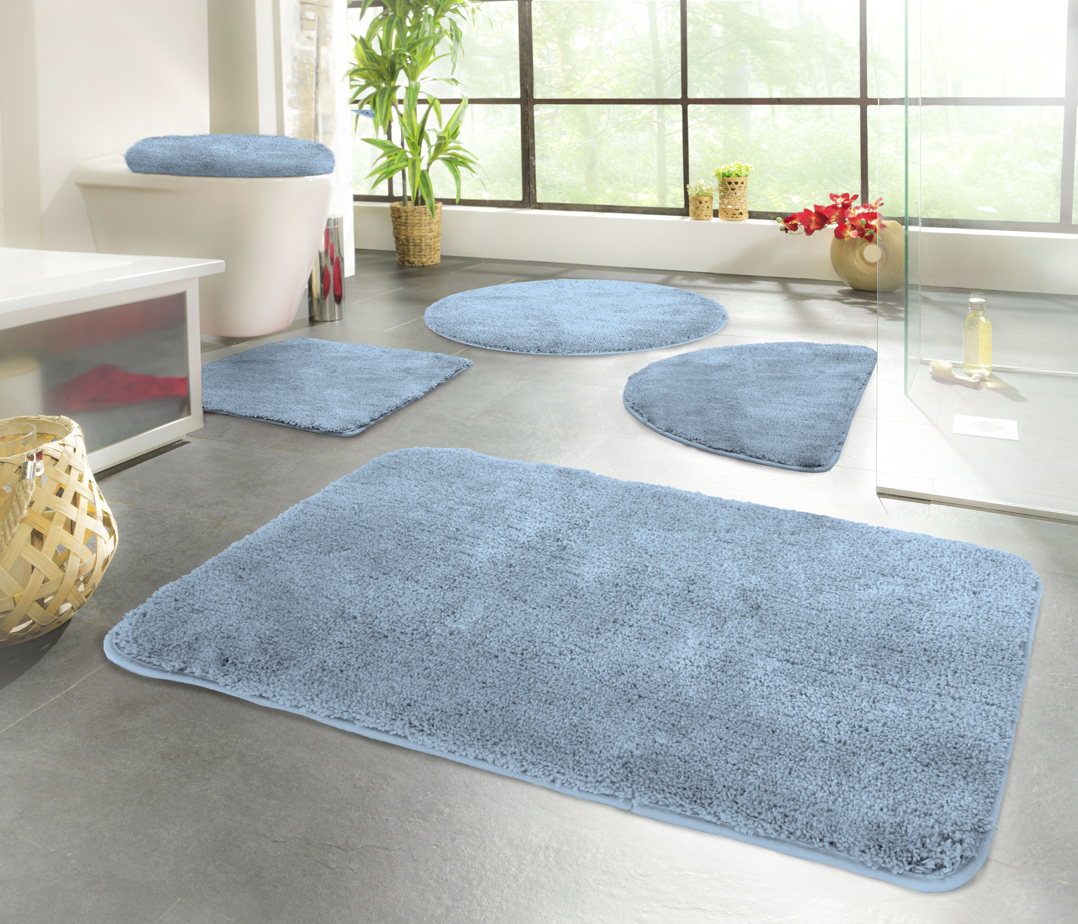 Badematte KINZLER "Chaozhou" Gr. 4, blau (hellblau), H:20mm, Polyester, Badematten, Badematte, Badteppich, Uni Farben, weich, als rechteckig, rund & Set erhältlich