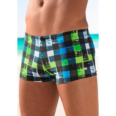 Boxer-Badehose BUFFALO, Herren, Gr. 5, N-Gr, schwarz (schwarz, grün), Polyamid, kariert, Badehosen, in trendiger Karo-Optik Image
