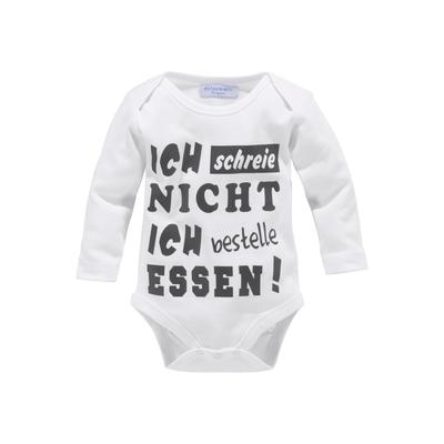 Langarmbody KIDSWORLD "Ich schreie nicht, ich bestelle Essen", Baby, Gr. 62/68, N-Gr, weiß, Obermaterial: 100% Baumwolle, bedruckt, Basic, Bodies, aus Bio-Baumwolle