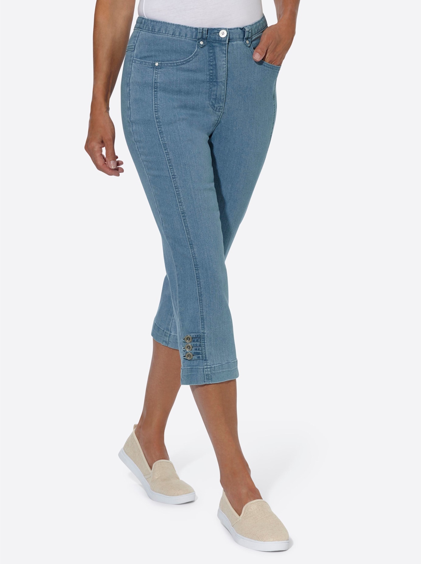 7/8-Jeans CASUAL LOOKS, Damen, Gr. 44, Normalgrößen, blau (blau, bleached), 78% Baumwolle, 20% Polyester, 2% Elasthan, unifarben, 7/8-Länge, Jeans