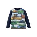 Langarmshirt KIDSWORLD "Druck mit Landmaschinen" Gr. 104/110, blau (marine) Jungen Shirts Langarm