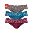 Brasilslip VIVANCE, Damen, Gr. 40/42, bunt (petrol, taupe, bordeaux), Single Jersey, Obermaterial: 95% Baumwolle, 5% Elasthan. Spitze: 93% Polyamid, 7% Elasthan (LYCRA), unifarben, bequem, Unterhosen, aus elastischer Baumwolle mit floraler Spitze