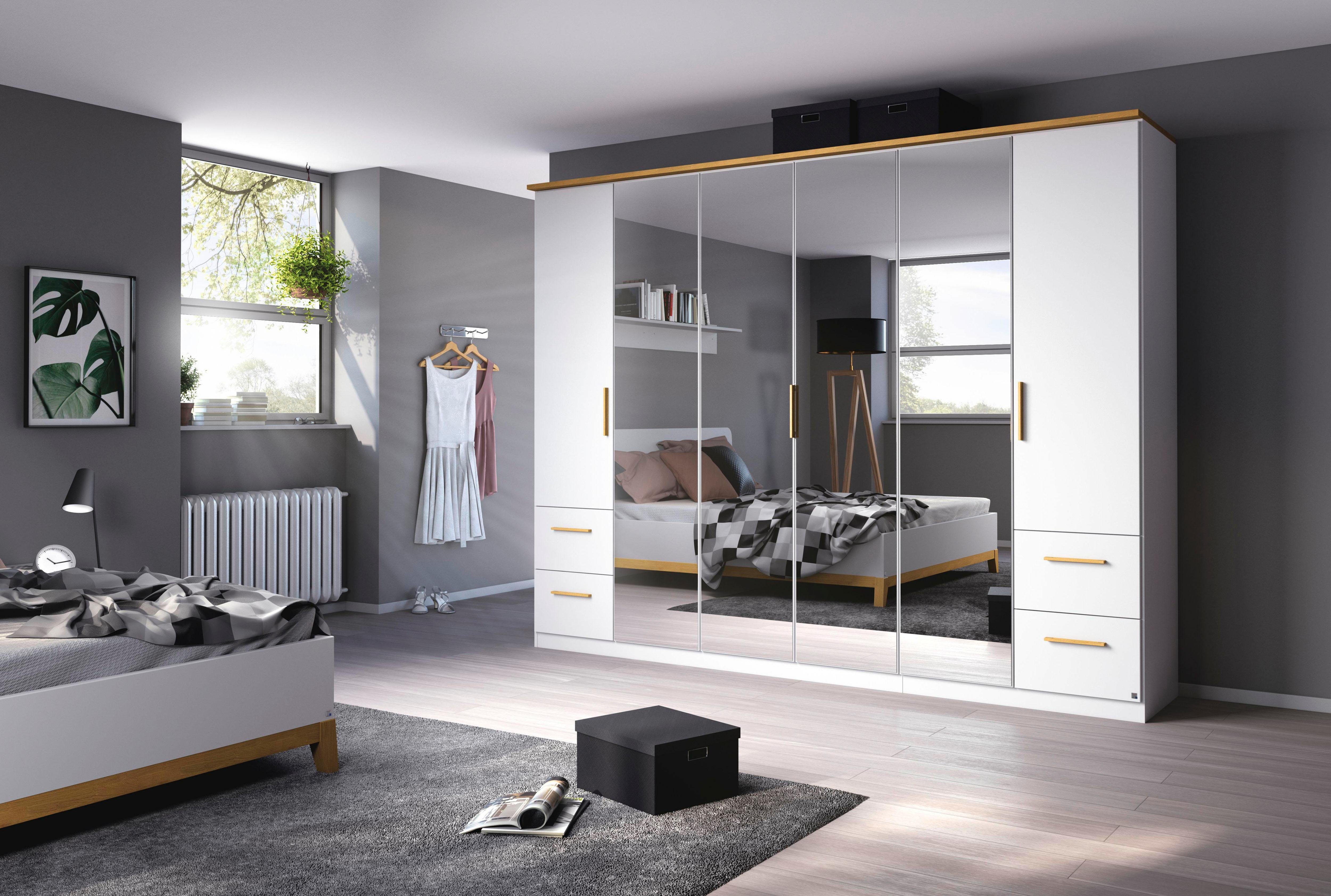 Drehtürenschrank RAUCH "Carlsson", weiß (weiß, eiche massiv), B:270cm H:210cm T:54cm, Holzwerkstoff, Schränke, Kleiderschrank Drehtürenschrank