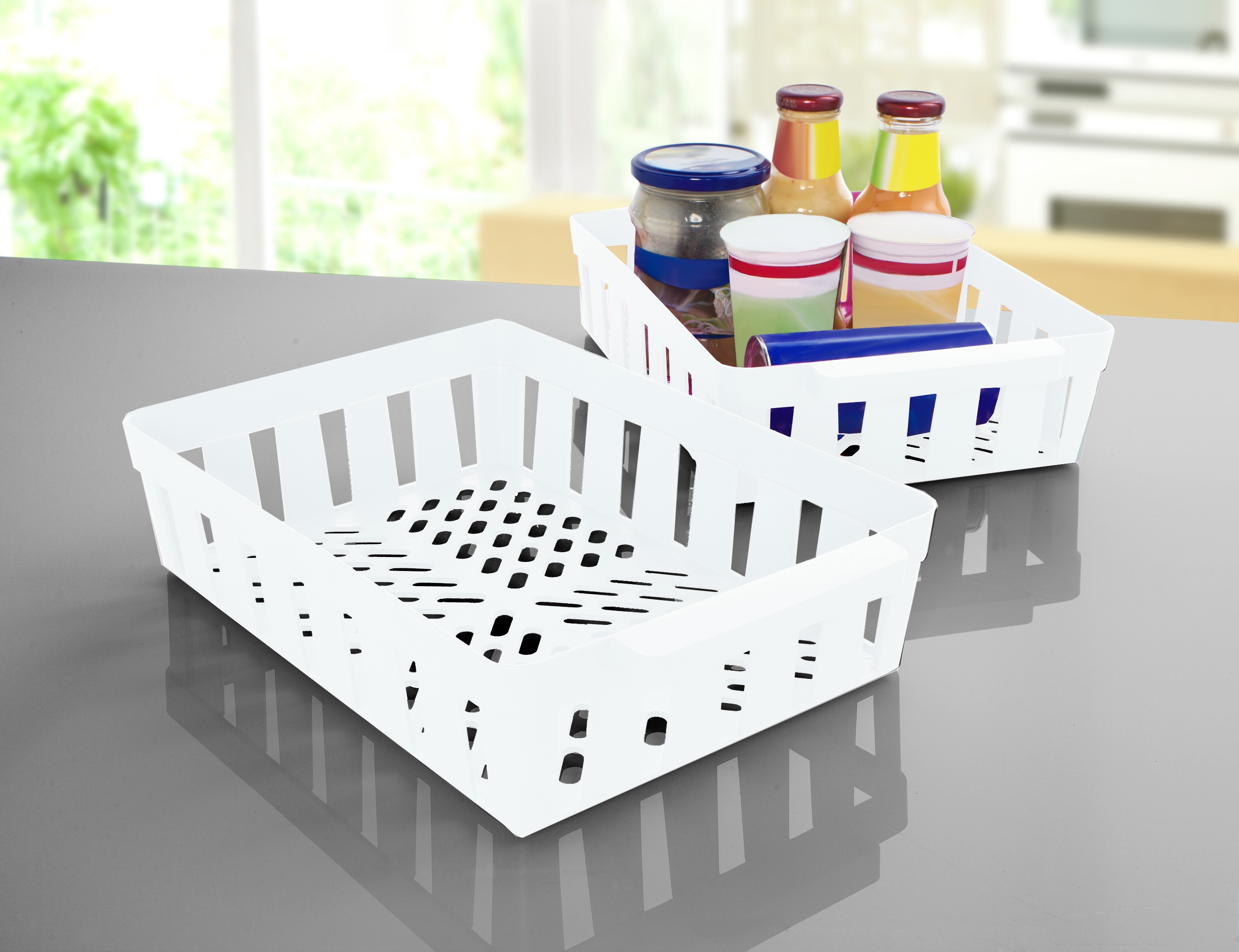 Aufbewahrungssystem RUCO, weiß, B:23cm H:8cm, Lebensmittelaufbewahrungsbehälter, für den Kühlschrank, Kunststoff, Maße(HxBxT): 8x23x34cm