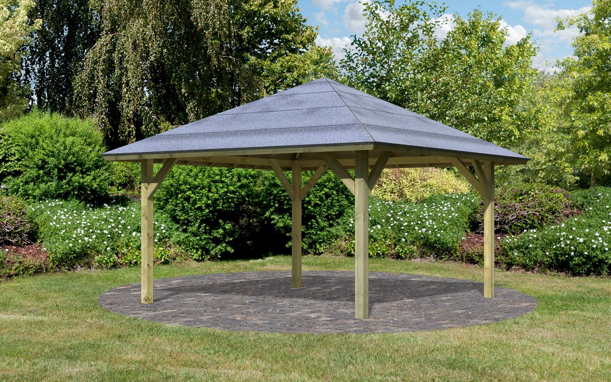 Pavillon KARIBU "Holm 1", grau, B/H/T: 431cm x 315cm x 431cm, Pavillons, BxT: 431x431 cm Image