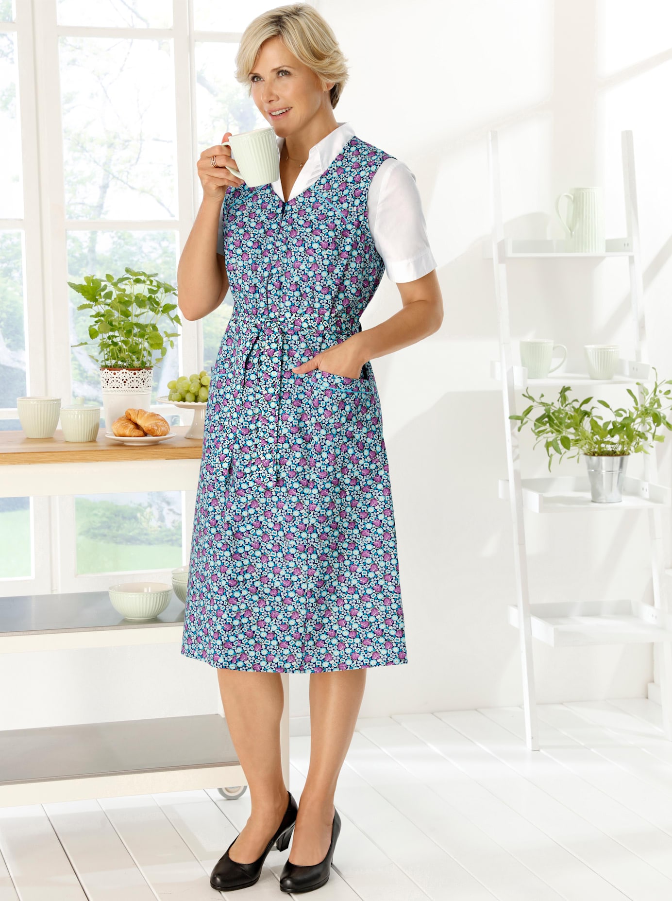 Kochschürze CLASSIC BASICS, Damen, Gr. 56, blau (aquamarine, orchidee), Baumwolle, Schürzen Image
