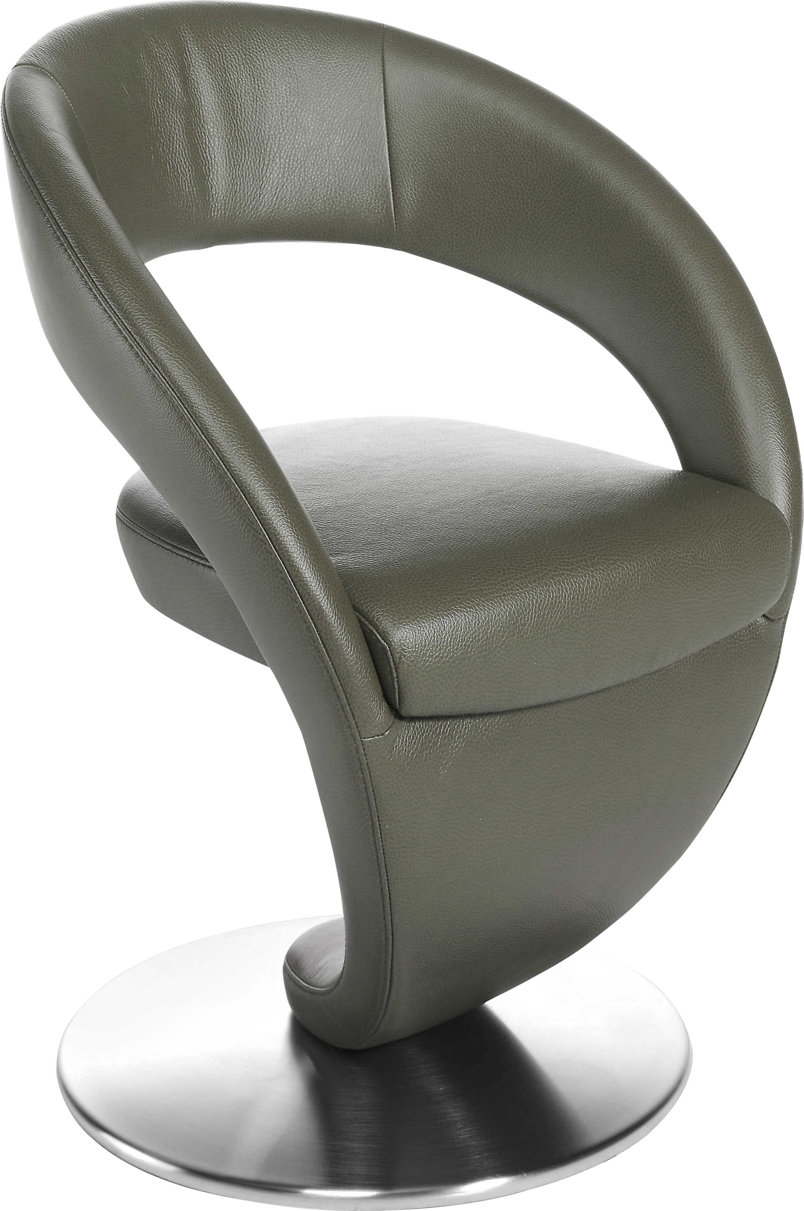 Drehstuhl K+W KOMFORT & WOHNEN "Wave", beige (zypresse, drehteller in edelstahloptik gebürstet), B:62cm H:86cm T:61cm, Bronco: Nappaleder pigmentiert, Dickleder, 1, 3/1, 5mm, mit rustikal gekörnten Narbenbild, Stühle, Drehstuhl Esszimmerstuhl,...