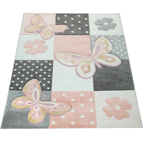 Kinderteppich PACO HOME ""Cosmo 220"" Teppiche Gr. B: 160cm, 12mm, L: 230cm, bunt (mehrfarbig) Kinder 3D-Design, Patchwork Muster, niedliches Motiv Schmetterlinge & Punkte