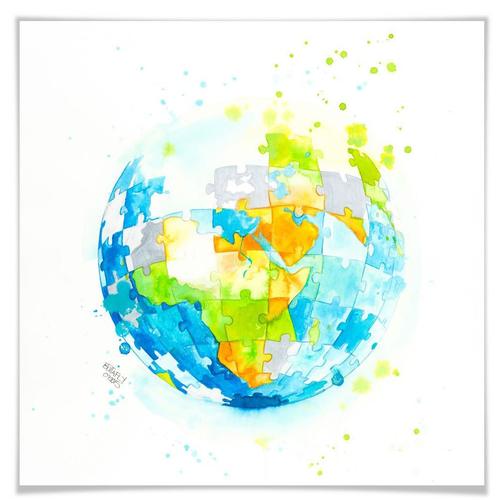 "Poster WALL-ART ""Worldpuzzle"" Bilder Gr. B/H/T: 50 cm x 50 cm x 0,1 cm, Schriftzug, 1 St., bunt Poster Poster, Wandbild, Bild, Wandposter"
