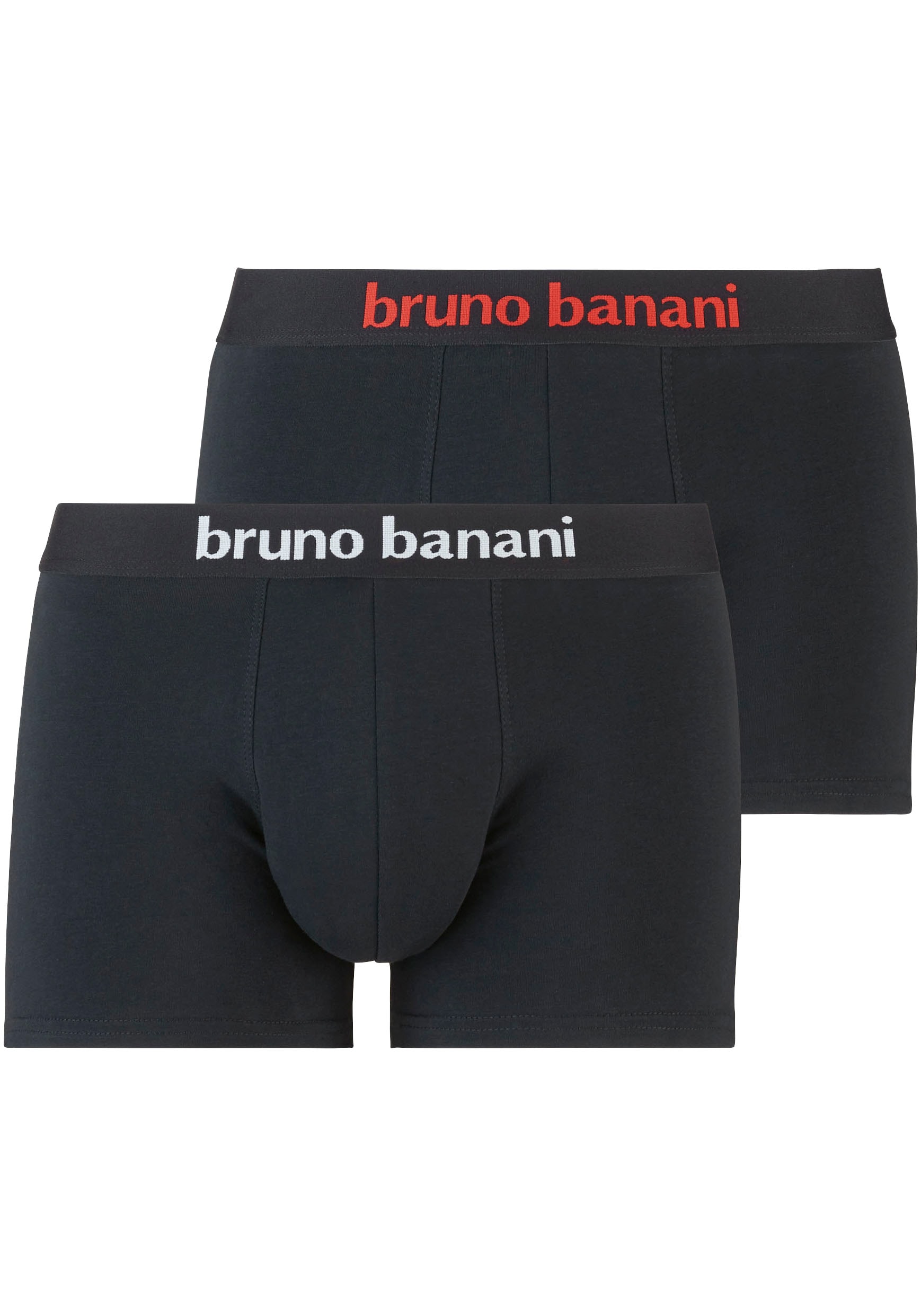 Boxer BRUNO BANANI "Flowing", Herren, Gr. XXL (8), schwarz (rot, schwarz, weiß, schwarz), Stoff, Obermaterial: 93% Baumwolle, 7% Elasthan, bedruckt, unifarben mit Farbeinsatz, körpernah, Unterhosen, mit kontrastreichem Logobund Image