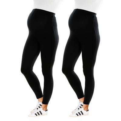 Umstandshose NEUN MONATE "2 Stück Umstands-Hosen für Schwangerschaft und Stillzeit", Damen, Gr. 40/42, N-Gr, schwarz, Jersey, Obermaterial: 95% Baumwolle, 5% Elasthan, unifarben, Basic, figurbetont 7/8-Länge, Hosen, 2er Pack Leggings für... Image