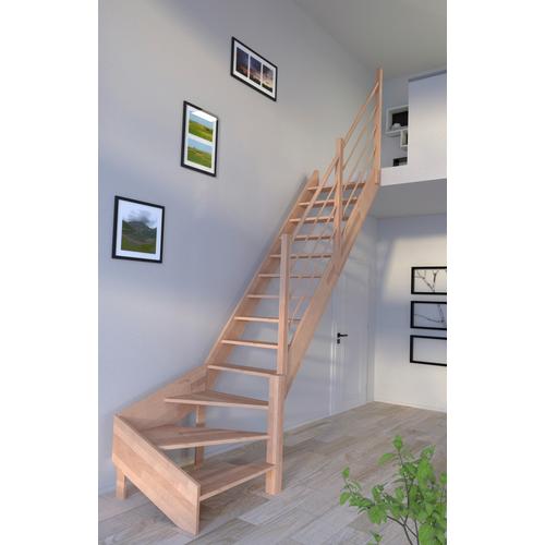 „STARWOOD Raumspartreppe „“Massivholz Rhodos, Holz-Holz Design Geländer““ Treppen gewendelt Rechts, Durchgehende Wangenteile Gr. gewendelt, beige (natur) Treppen“