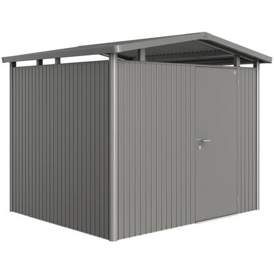 Gerätehaus BIOHORT "PANORAMA Gr. P3 quarzgrau-metallic mit Standardtür", grau (quarzgrau, metallic), Stahl, Gerätehäuser, aus Metall mit umlaufendem Acrylglas-Lichtband