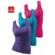 Spitzentop H.I.S "aus Feinripp", Damen, Gr. 40/42, bunt (lila, pink, petrol), Feinripp, Obermaterial: 100% Baumwolle, unifarben, feminin, tiefer Rundhals, ohne Ärmel, Tops, aus weicher Baumwoll-Qualität