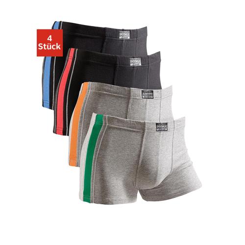 Boxer AUTHENTIC UNDERWEAR Gr. 7, grau (grau, meliert, grau, schwarz, schwarz) Herren Unterhosen mit kontrastfarbigen Streifen seitlich