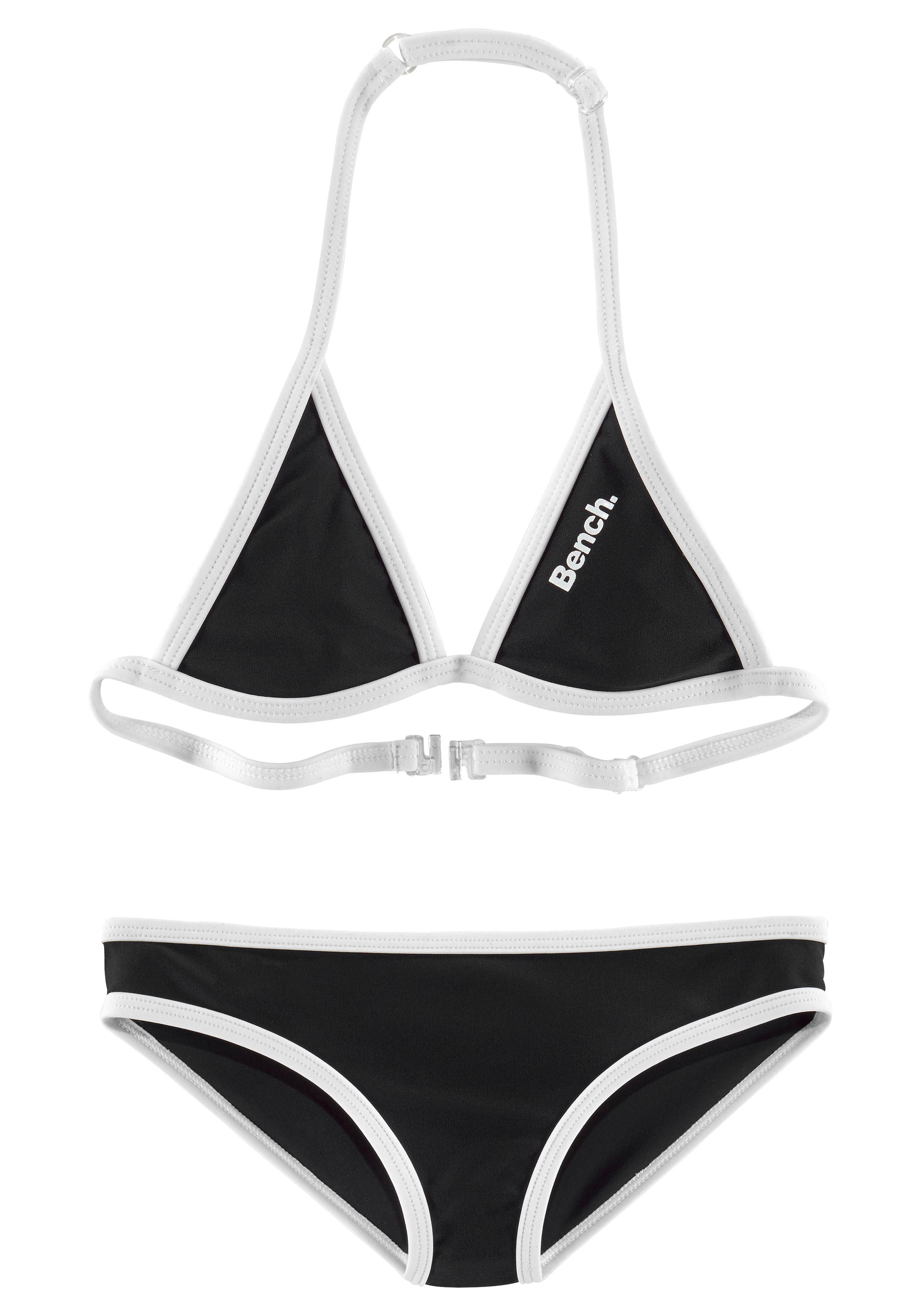 Triangel-Bikini BENCH., Kinder, Gr. 134/140, N-Gr, schwarz-weiß (schwarz, weiß), Polyamid, Colorblocking, unifarben mit Farbeinsatz, Bikini-Sets, mit Logoprint an Top und Hose Image